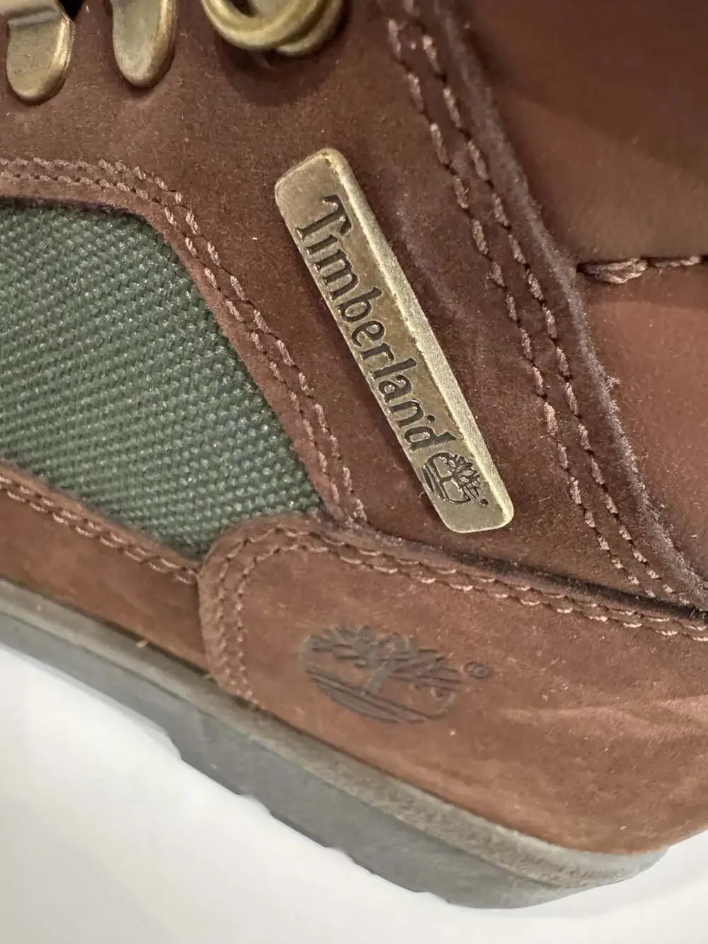 Timberland Brown Green Leather Lace Up Hiking Field Boots Kids Size 5